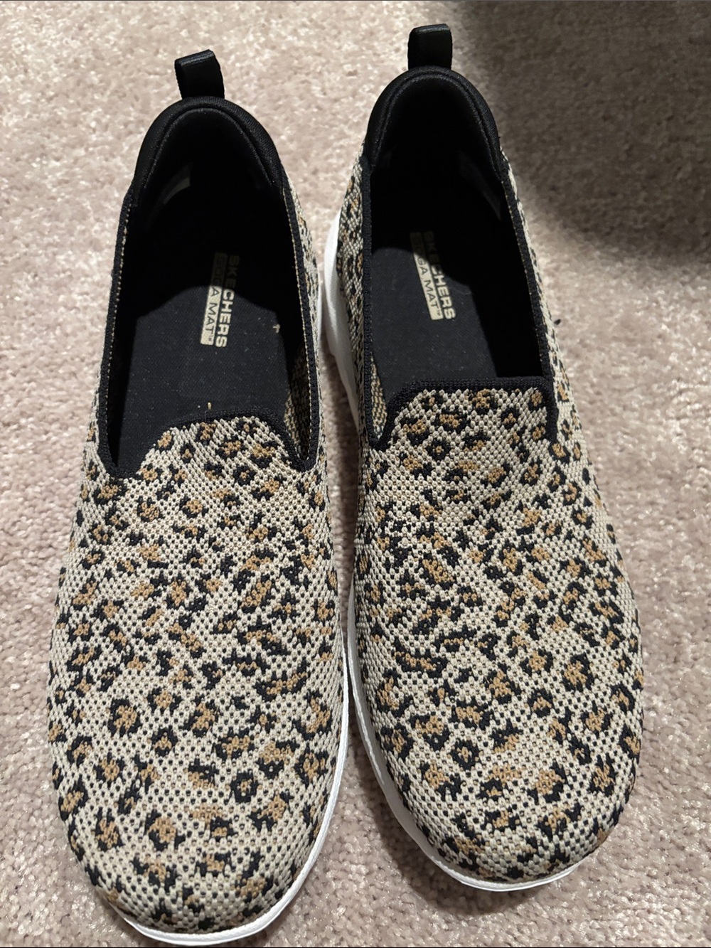 Skechers Slip-On Leopard Knit Sneakers - Black, Tan & Cream - Picture 2 of 3